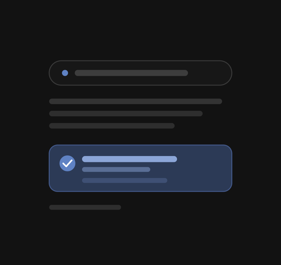 Illustration of an AI answer that names a business, marked with a check